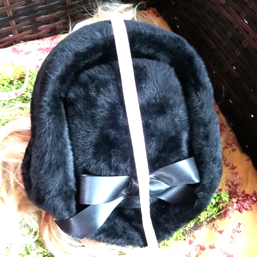 60's MISS DIOR Christian Black Fur Angora Adorable Pillbox Union Elegant Hat EVC - Picture 11 of 16